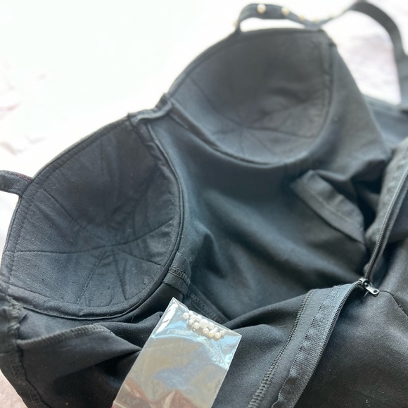 EUC VTG Pearl Mermaid cocktail mini dress 90s black pearls seashell bra - Picture 9 of 17